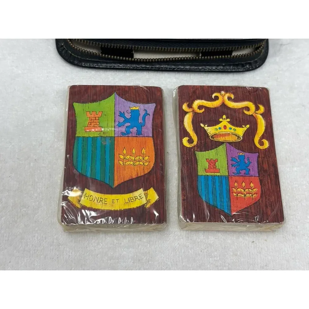 Vtg Griffon Playing Cards Made In Austria Black Leather‎ Case Score Pad NEW